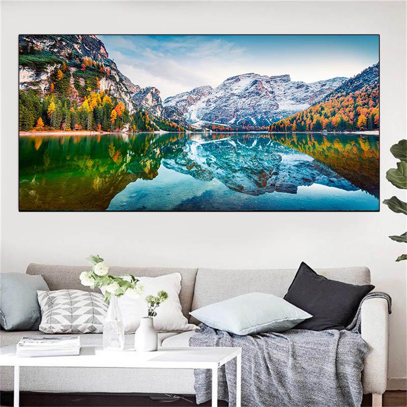 Natura Lac Pădure Alpi Munte Pânză Pictură Peisaj Zăpadă Vedere Postere și imprimeuri Artă de perete Poze Decor Home Fără cadru