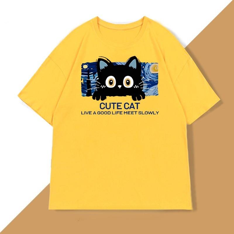 

Cute Cat T Shirt Casual Cotton Short Sleeve Round Neck Tshirt Unisex WOMEN Loose O Neck Male Tee Shirt Oversized Tee Shirt Street 4XL