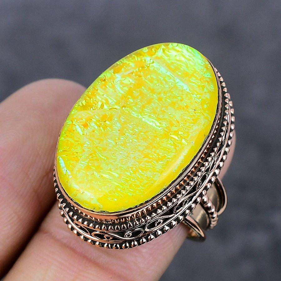 Natural Yellow Triplet Opal Gemstone Handmade Copper Jewelry Ring Size 7.5 D2p15