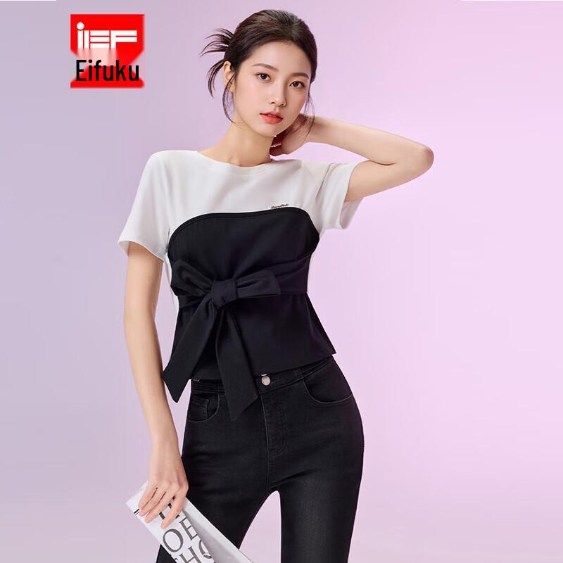

IEF French Style Color-block Bow T-shirt M