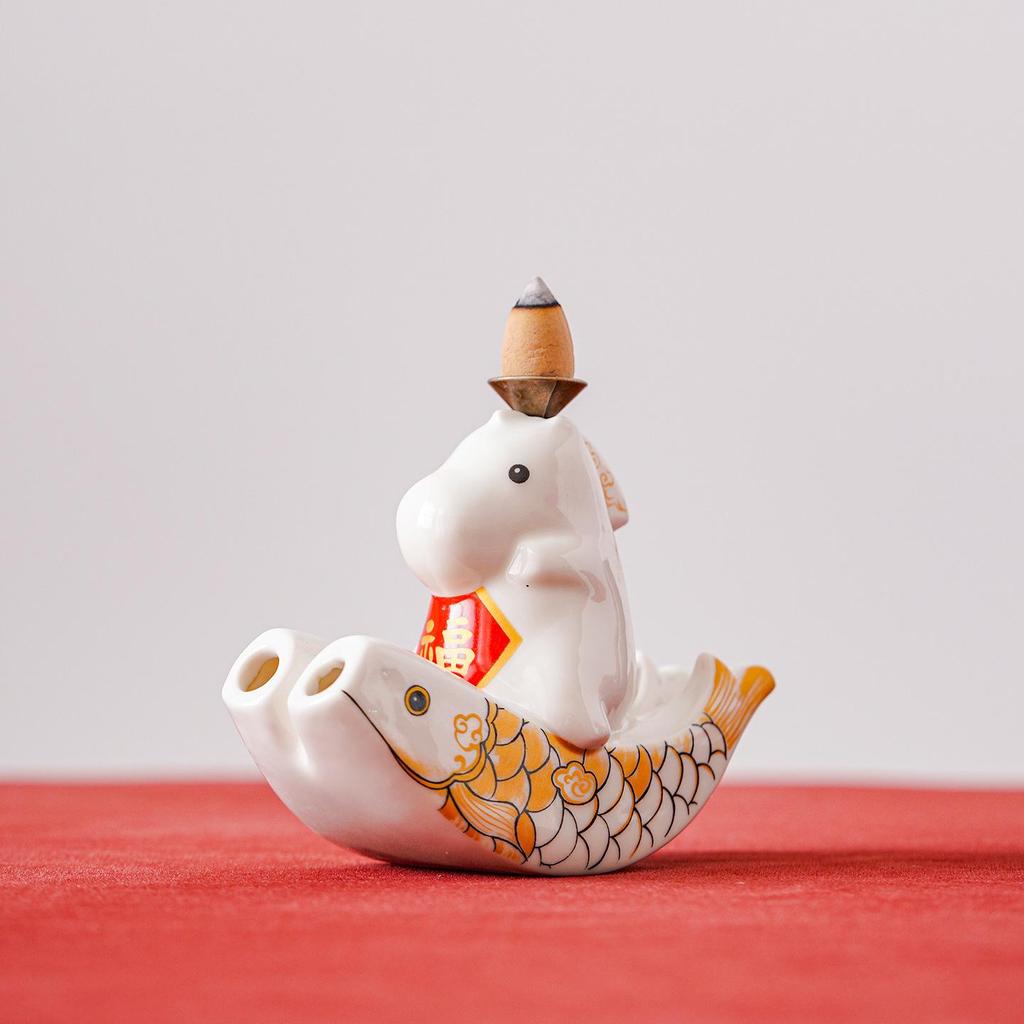 Mengma Doudou Rocking Horse Ceramic Zen Incense Burner - Indoor Sandalwood Backflow Cone Ornament.