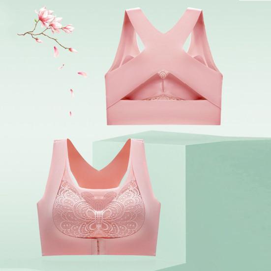 Women Traceless Bra with Chest Pad No Steel Ring Underwear Non-slip Adjustable Wide Strap Back Posture Adjustment Vest Style Bra