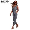 QICED Women's Fashion Casual Solid Color Print Sleeveless Jumpsuit