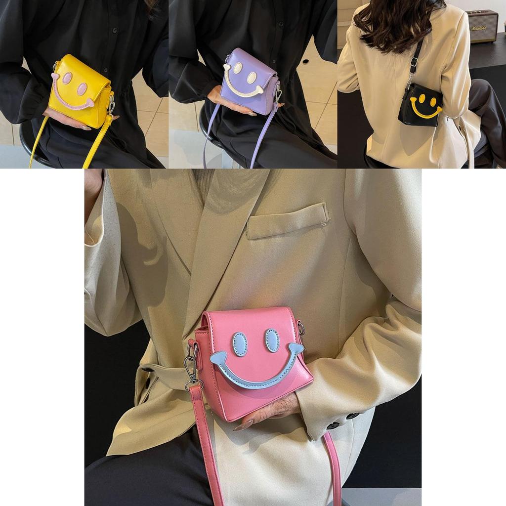 Adorable Cartoon Smiley Face Crossbody Bag For Girls Trendy And Lightweight