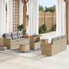 9-piece Garden Sofa Set with Beige Cushions Poly Rattan Acacia, 3-piece Garden Dining Set 3363002