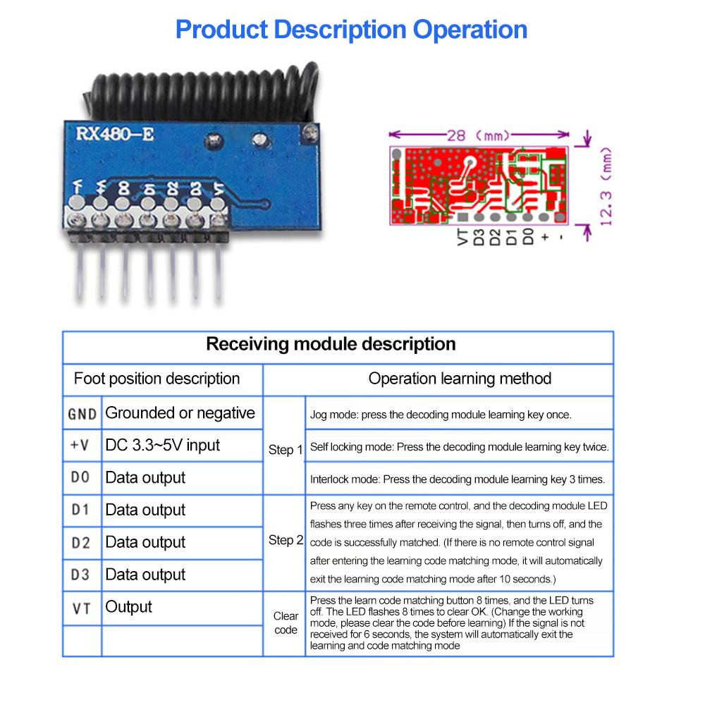 315mhz 433mhz RF Empfänger Lerncode Dekodermodul 433 mhz Drahtlos 4 Kanalausgang Für Fernbedienungen 1527 2262 Kodierung