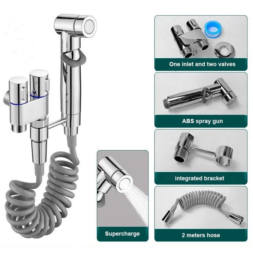 Handheld Bidet Sprayer Set With Dual Outlet Angle Valve, Adjustable Pressure Toilet Shower Kit For Baby Diaper & Pet Cleaning