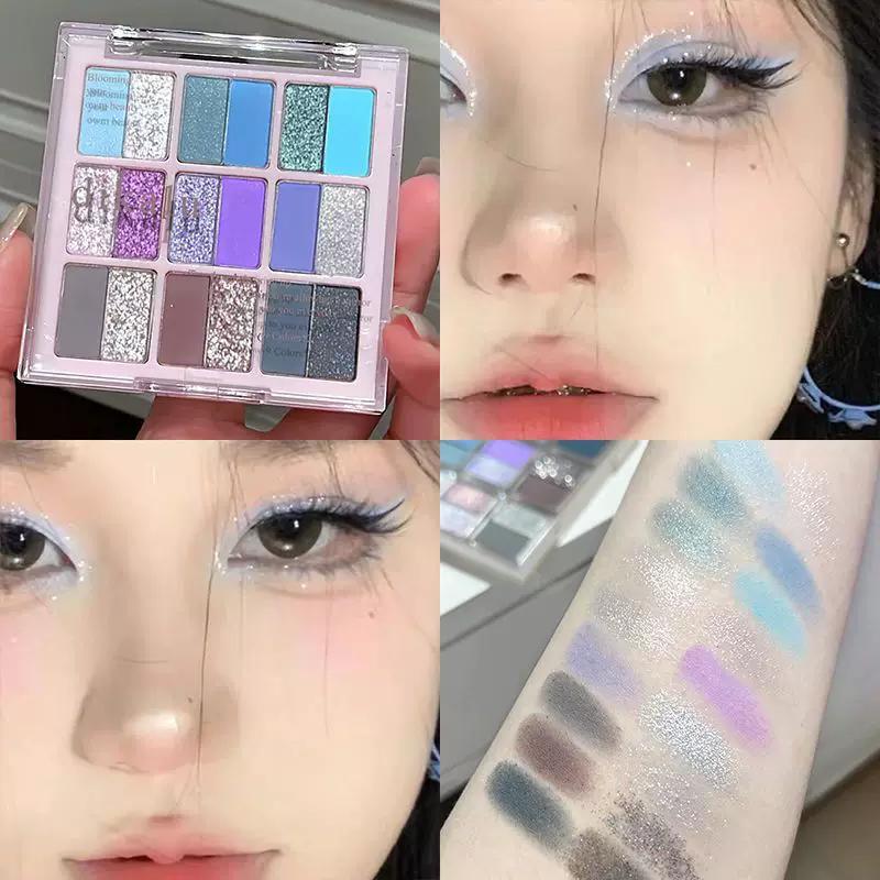 Fresh Korean Makeup Blue Purple Cut-off Makeup 18 Color Eyeshadow Plate Matte Pearlescent Purple Makeup Plate for Students Beginners