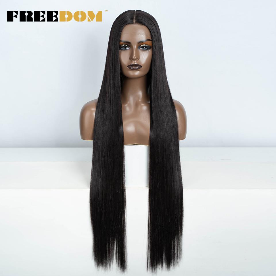 FREEDOM Synthetic Lace Front Wigs For Women Straight Hair Synthetic Lace Wigs 38 Inch Ombre Long Cosplay Wigs Blonde Pink Wig