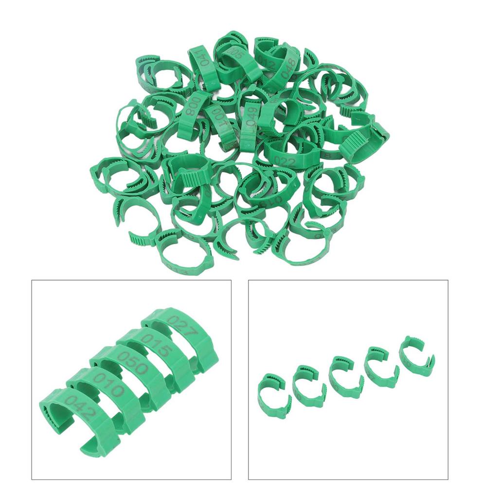 50pcs Bird Leg Rings Numbered Chicken Identification Bands for Bantam Finch Lovebird Quail Small Poultry Green