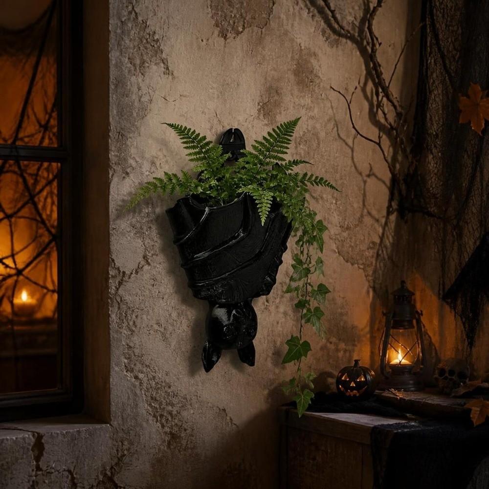 Gothic Style Bat Shaped Flower Pot Halloween Hanging Succulent Planter Flower Container  Patio