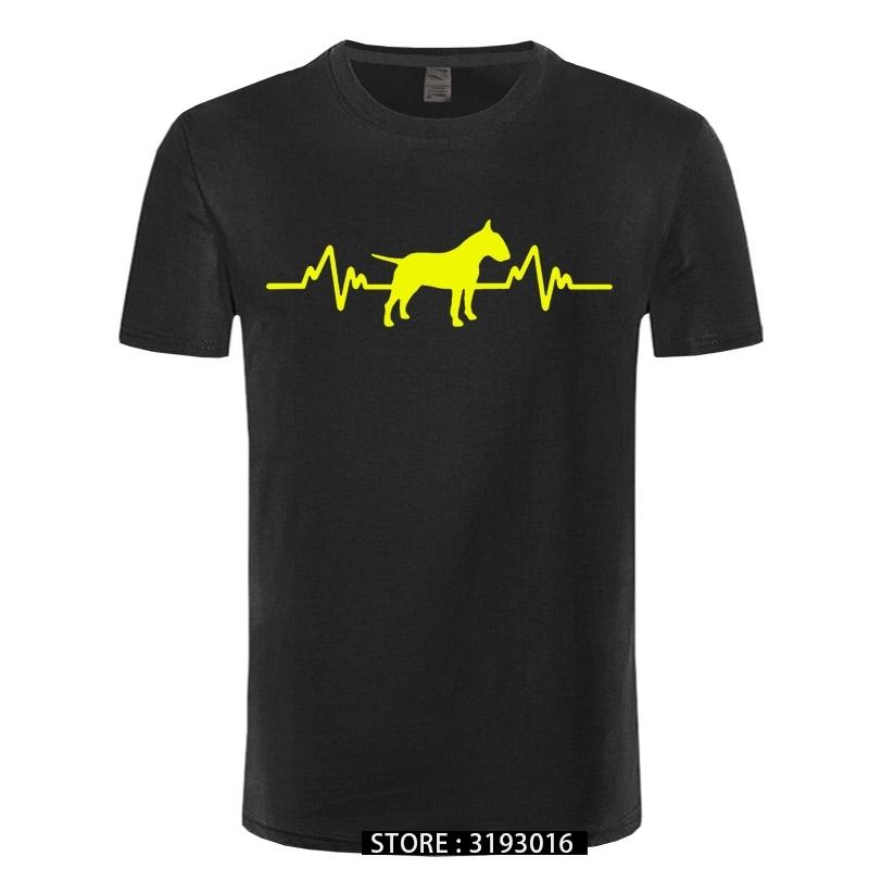 Funny Heartbeat English Bull Terrier Dog T Shirt Men Custom Pattern Cotton Short Sleeve Man Joke Present Tshirt Christmas