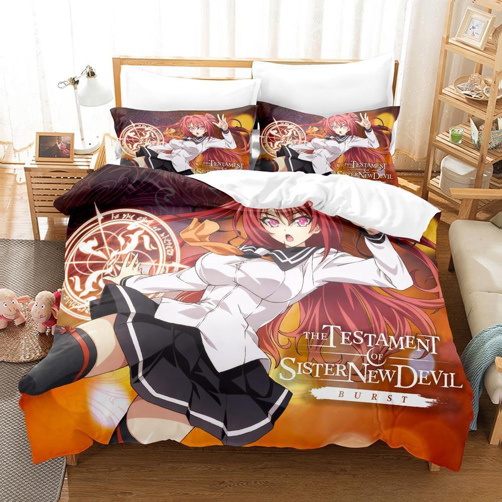 The Testament of Sister New Devil Bedding Set Cartoon Anime Three-piece Set Adult Kid Bedroom Duvetcover Sets 3D Bikini Girl Bed