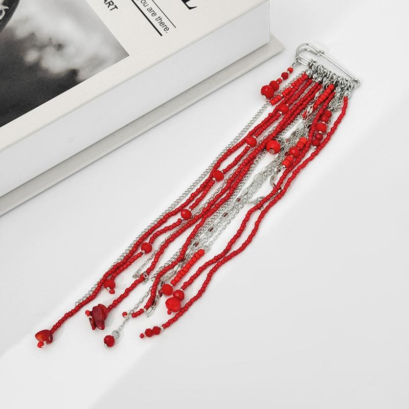 Exaggerated Imitation  Tassel Chain Brooch Clothing Tie Pin Bead Fixed Ornament Banquet Party Jewelry Accessories Gifts