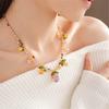 Teardrop Leaf Necklace and Earrings Exquisite Zirconia Waterdrop Leaf Jewelry Set Necklace Earrings For Women