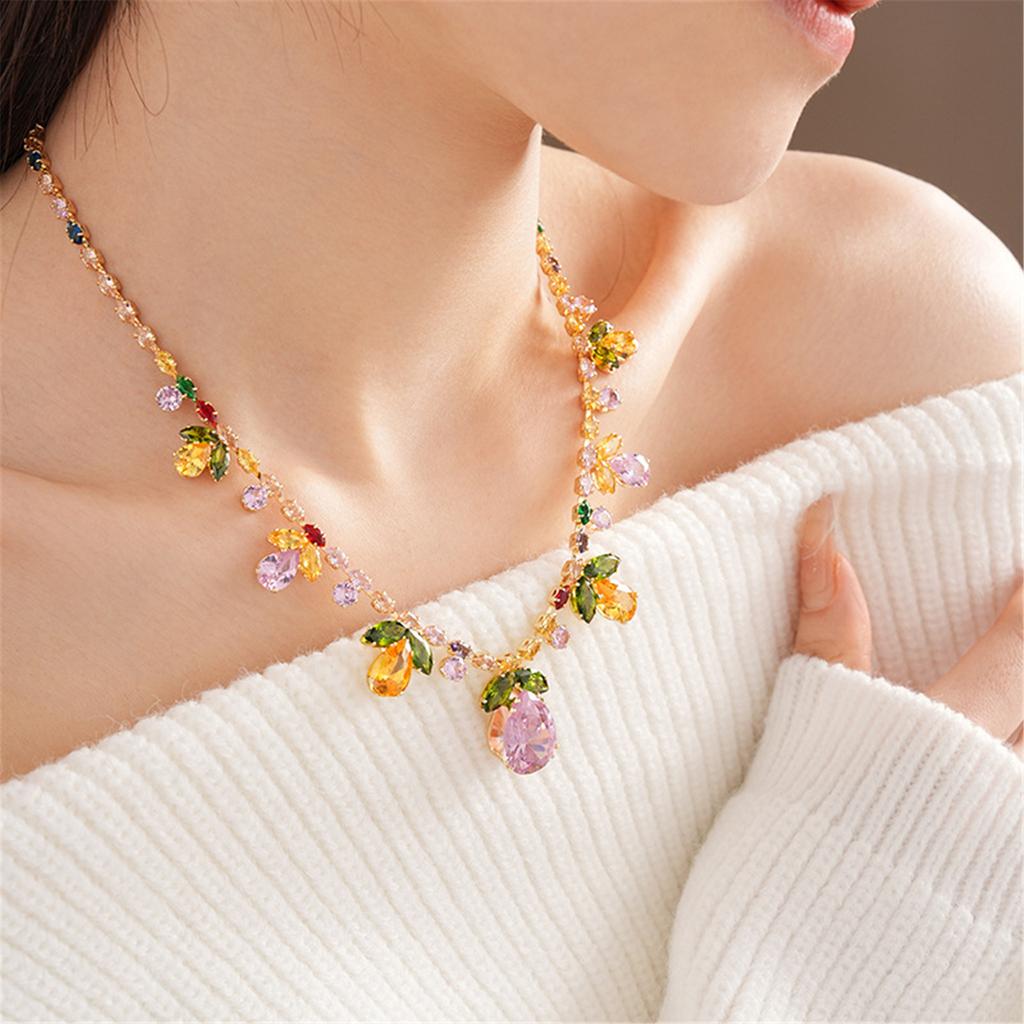 Teardrop Leaf Necklace and Earrings Exquisite Zirconia Waterdrop Leaf Jewelry Set Necklace Earrings For Women