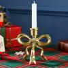 1PC Gold Bow Taper Candle Holder Retro Metal Candle Stick Holders Antique Brass Decorative Candlestick for Wedding Christmas