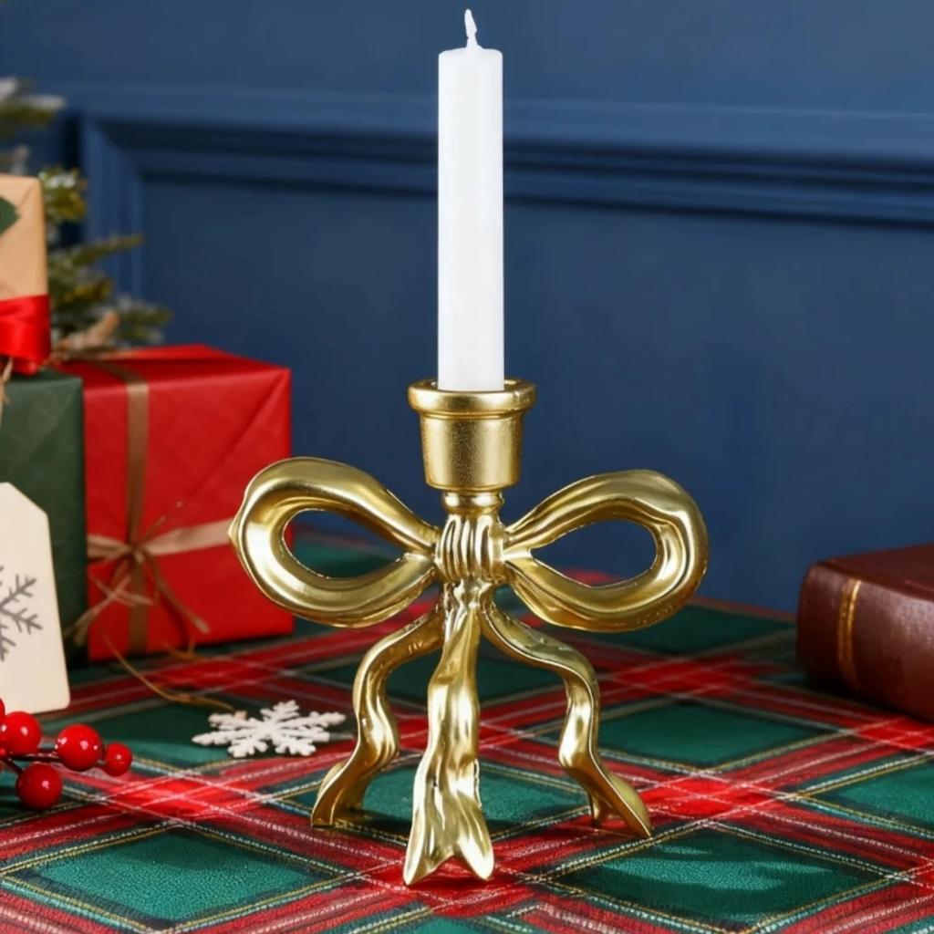 1PC Gold Bow Taper Candle Holder Retro Metal Candle Stick Holders Antique Brass Decorative Candlestick for Wedding Christmas