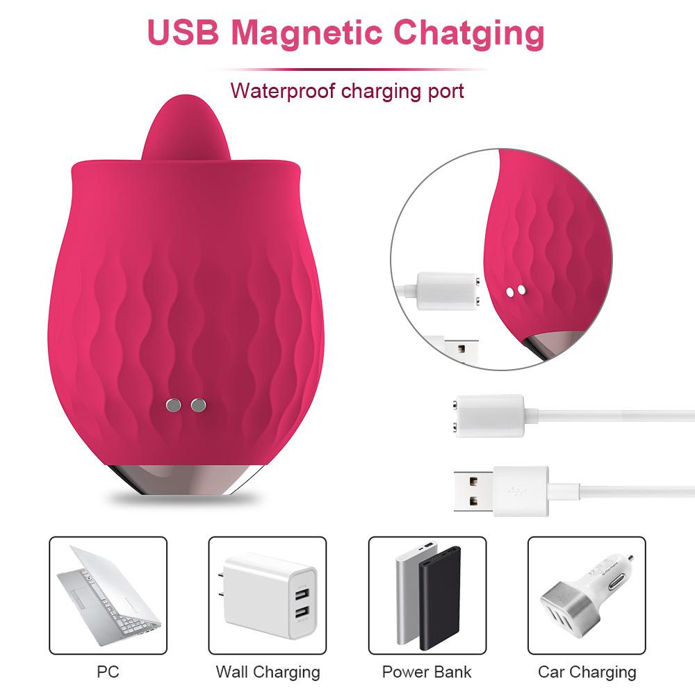 Adult Product Wholesales Rose Tongue Licking Vibrator and Dildo Masturbator Rose-style Sucking Vibrator New Vibrating Egg Bullet