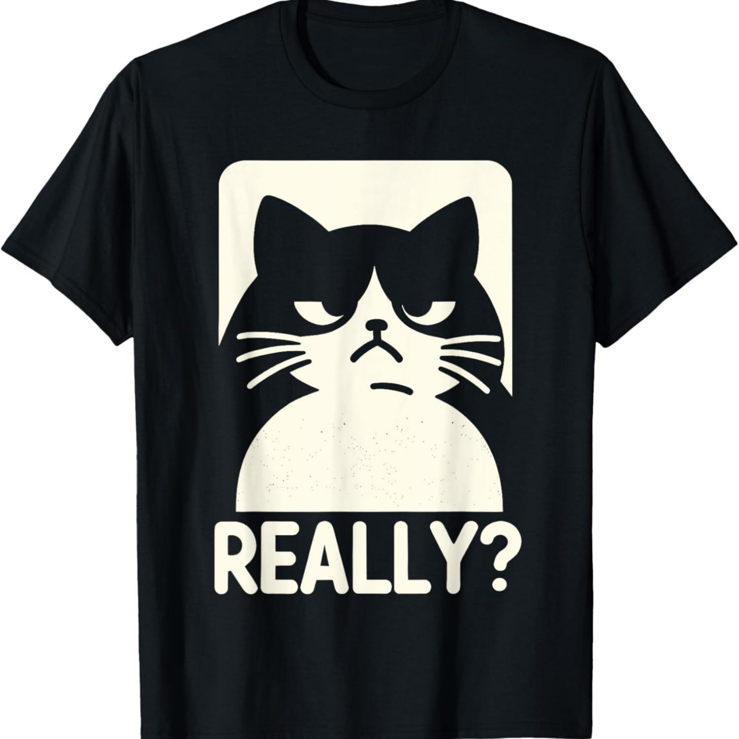 Funny Annoyed Cat Really Sarcastic Rolling Eyes Kawaii Cat Men Women Kids T-Shirt S чёрный