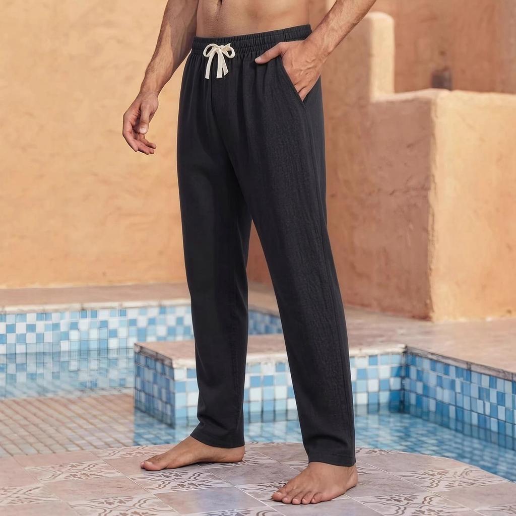 Men's Cotton And Linen Pants - Loose And Breathable - With Drawstring Pockets - Everyday Vacation Straight-leg Pants