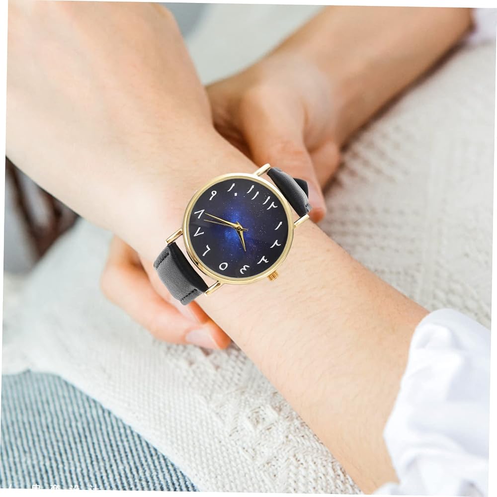 Mikinona Arabic Numeral Watch with Alloy Case and Synthetic Leather Strap, Constellation Design, ...