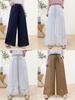 Spring 2026 Simple Elastic Waist Linen Embroidered Hollow Straight-Leg Casual Pants