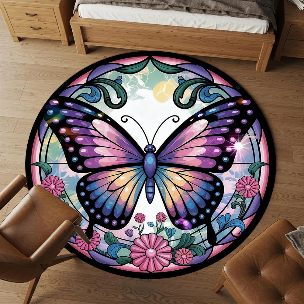 1pc Butterfly Flowers Round Chair Mat Office Area Rug - Non-Slip, Floor Mat for Office, Bedroom, Ideal Home Decor Gift C0112058