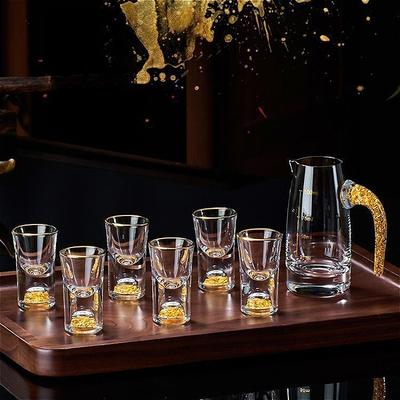 10ml Luxury Small Wine Glass Exquisite Gold Foil Wine Glass Shot Glass Wine Cup Set 100ml Wine Decanter with Gold Foil Handle