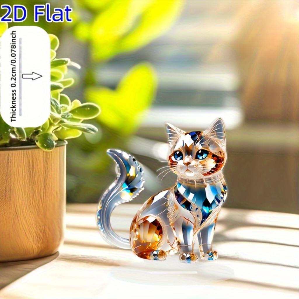 2D Flat Crystal Cat Acrylic Desktop Ornament -perfect Gift for Valentine's Day, New Year's, and Easter. Ideal for Home, Office, and Bedroom Decor