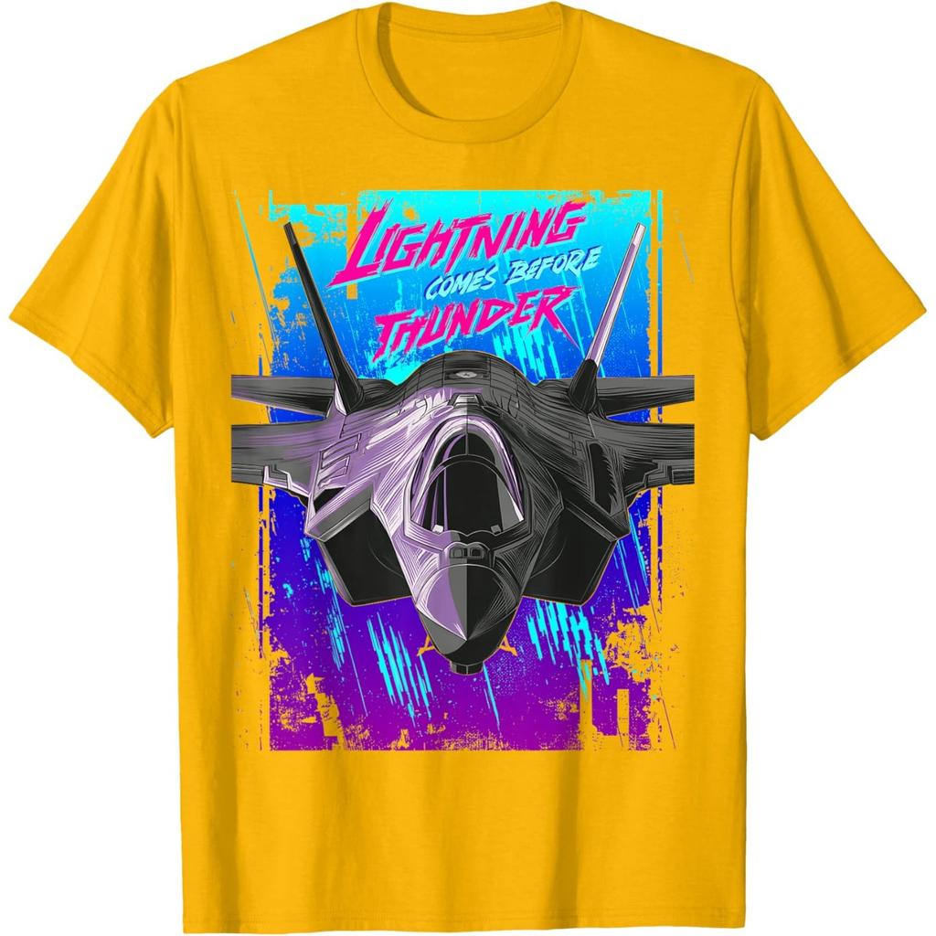Fighter Jet Lightning Before Thunder Graphic Print Men's Cotton T-Shirt Casual Round Neck Tee