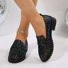 Fashion 2025 spring and autumn new large size low heel single shoes female personality sequin round head slip-on women's shoes