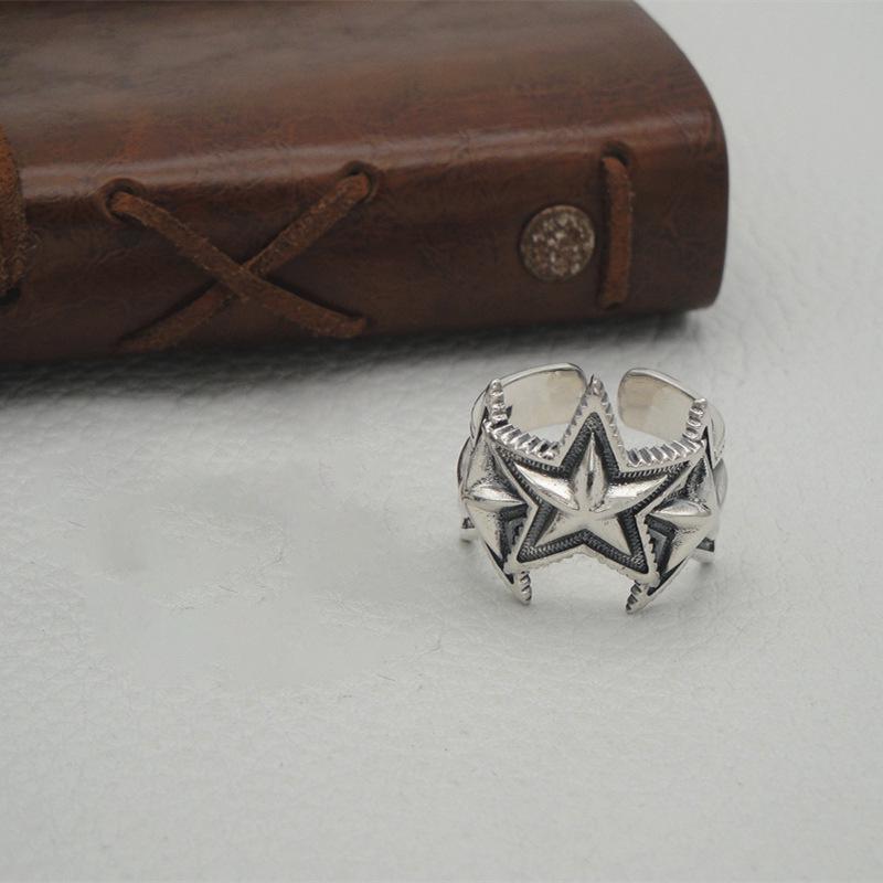 925 Sterling Silver Retro Star Adjustable Ring - Unisex Trendy Accessory