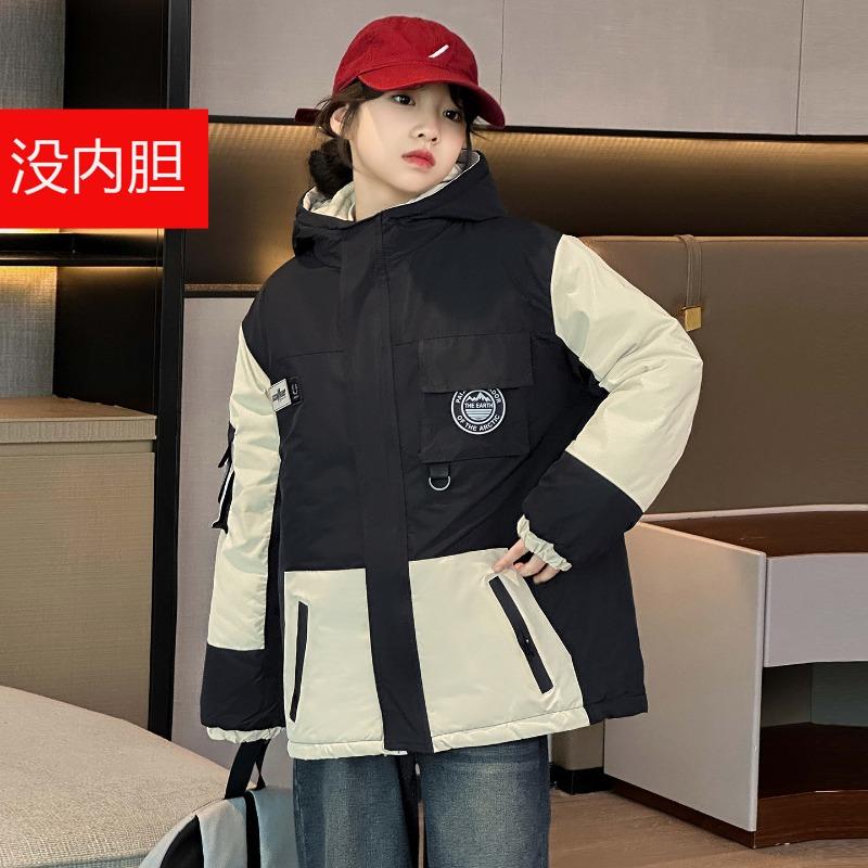 

Girls jacket 2 new autumn and winter cotton medium and older children s fleece waterproof removable three-in-one children s jacket 170