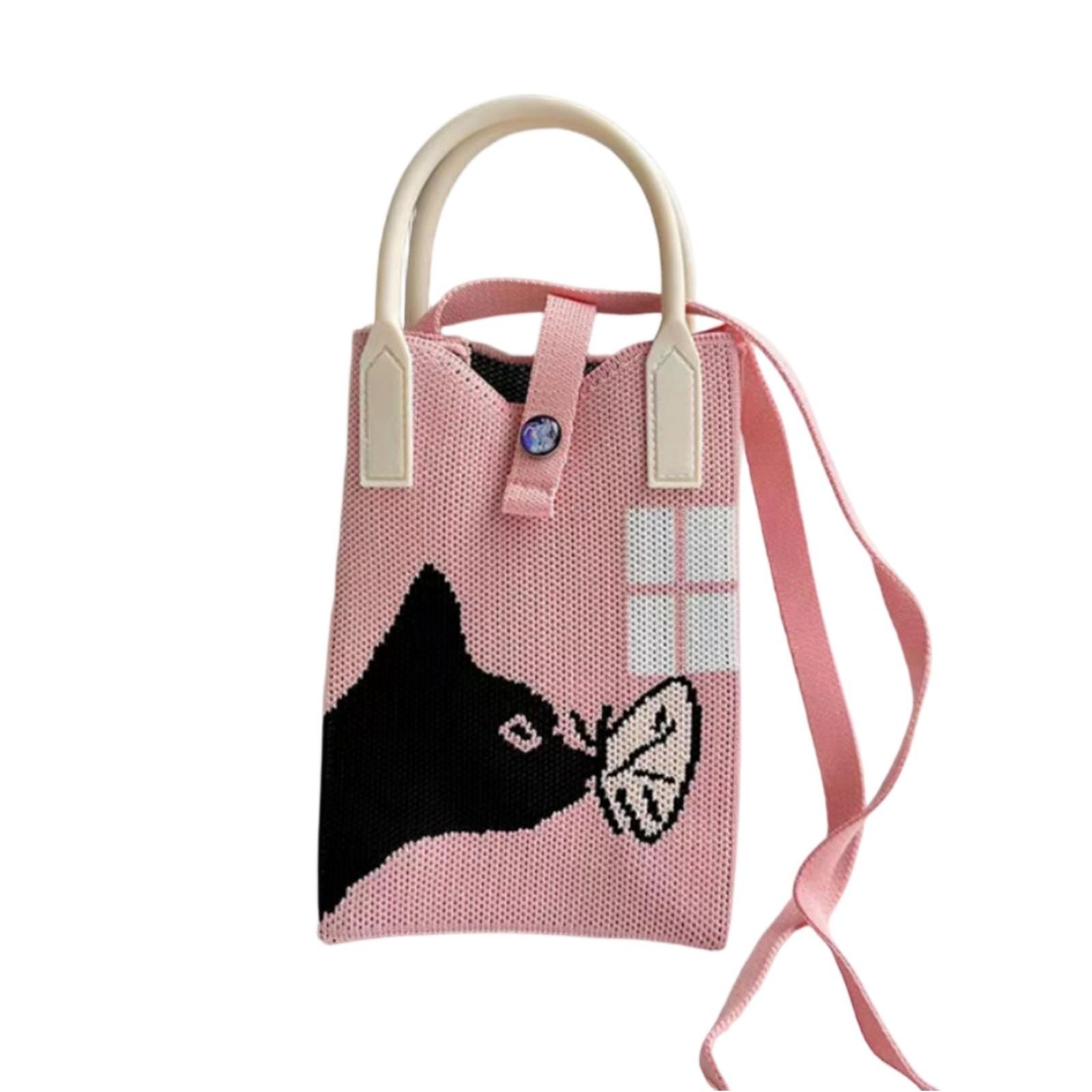 

Coin Purse Cartoon Cute Cell Phone Knitted Casual Handbag One Size светло-розовый