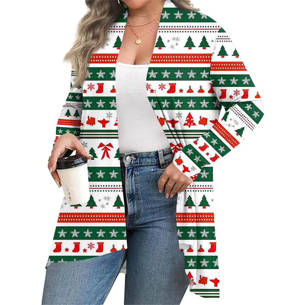 Women's Fall And Winter Fashion Casual Print Long Sleeve Mid-Length Cardigan Jacket