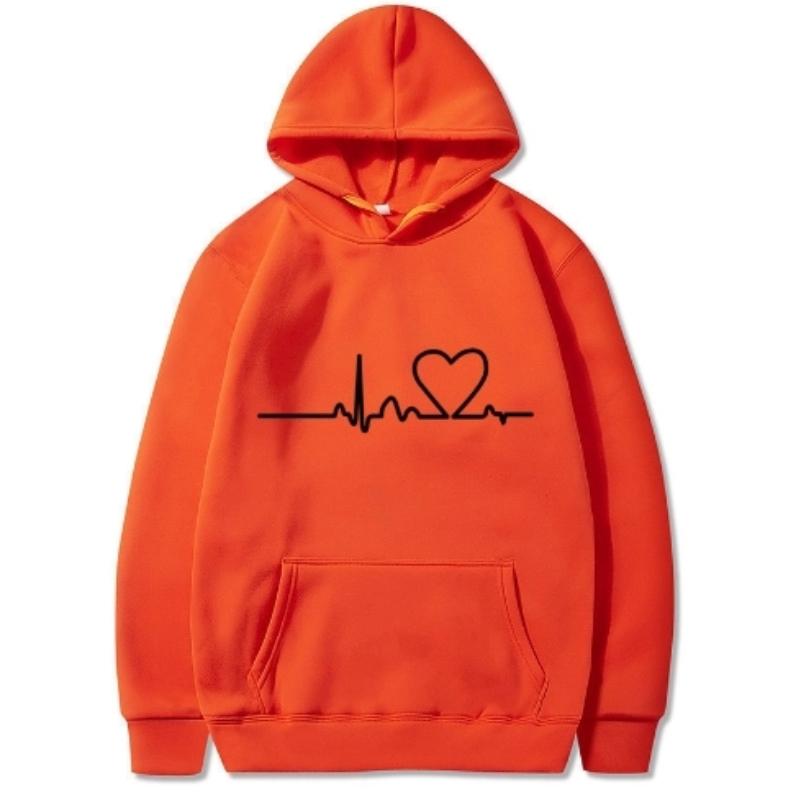 New Women's Casual Hoodie Autumn/winter Heartbeat Print Men's Loose Hoodie Couple Sweatshirt Women's Hoodie Top Streetwear
