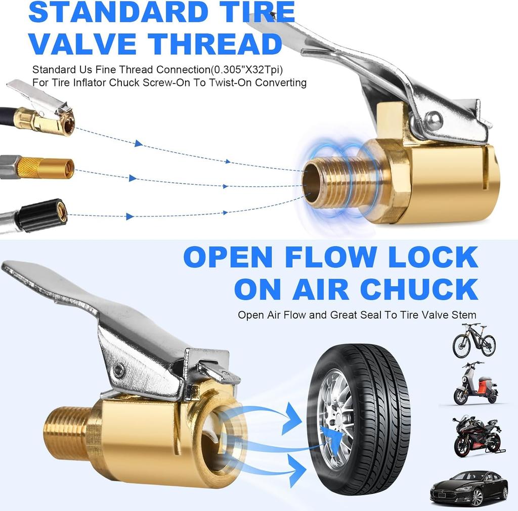Brass Locking Tire Air Chuck,Tire Inflator Hose Adapter for Twist On Connection Convert to Lock On, No Air Leakage Air Compress