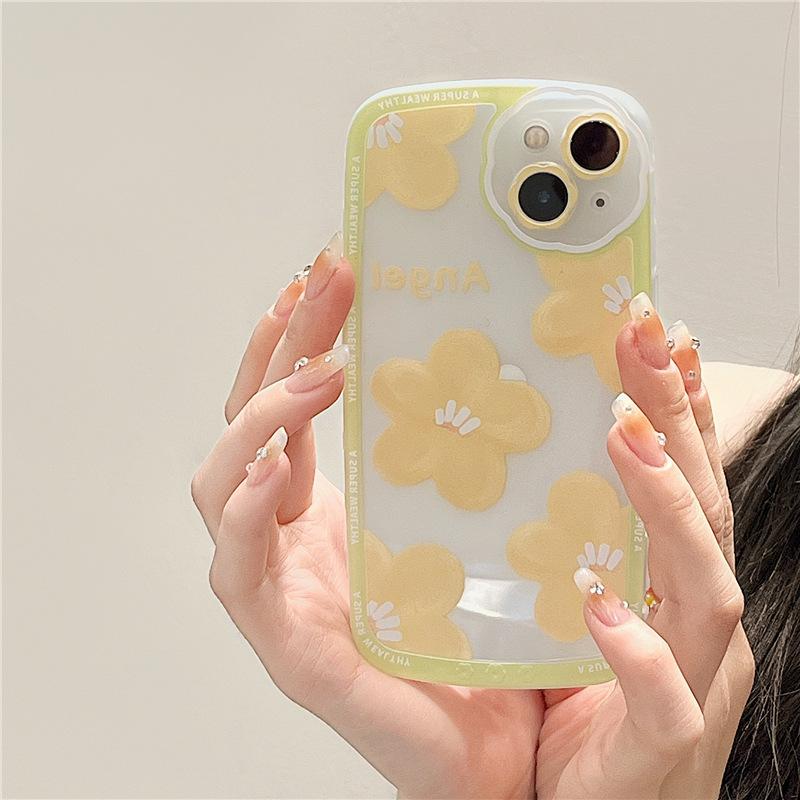 Angel Flower Capa For Iphone Xr Xsmax 11 12 13 Pro Max X 8 7 Plus Round Camera Protector Shockproof Silicone Soft Phone Case