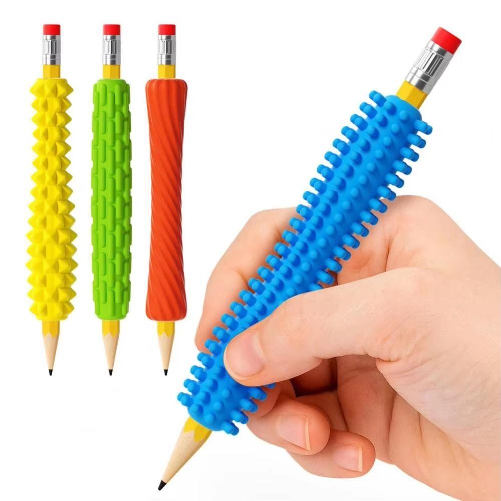 4Pcs Write Right Learning Pencil Sleeves Silicone Textured Autism Anxiety Relief Pencil Protective Cover Tactile Relief