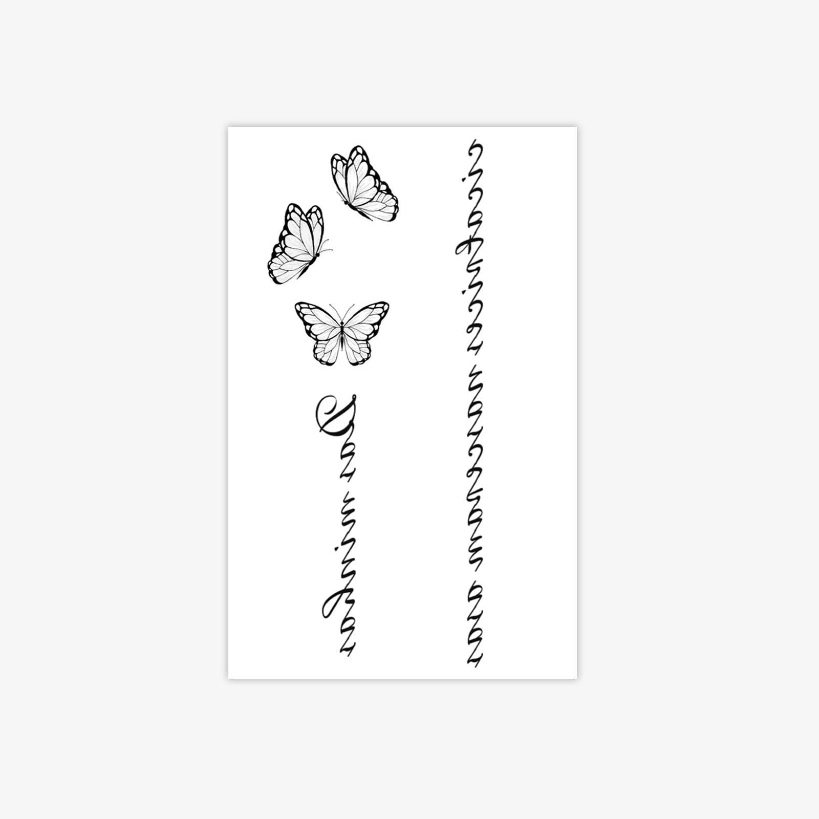 

Butterfly Portuguese Spine Tattoo Sticker, Premium Waterproof And Long-Lasting Back Text Line Pattern 12*19