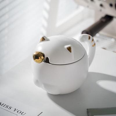 Geprägte Keramik-Katzen-Tasse mit Deckel und Löffel