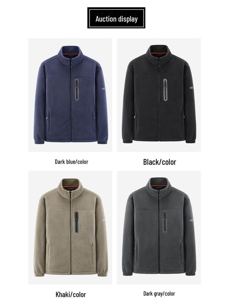 Men's Outdoor Stand Collar Fleece Jacket – Warm, Multi-Pocket, Autumn/Winter Casual Style
