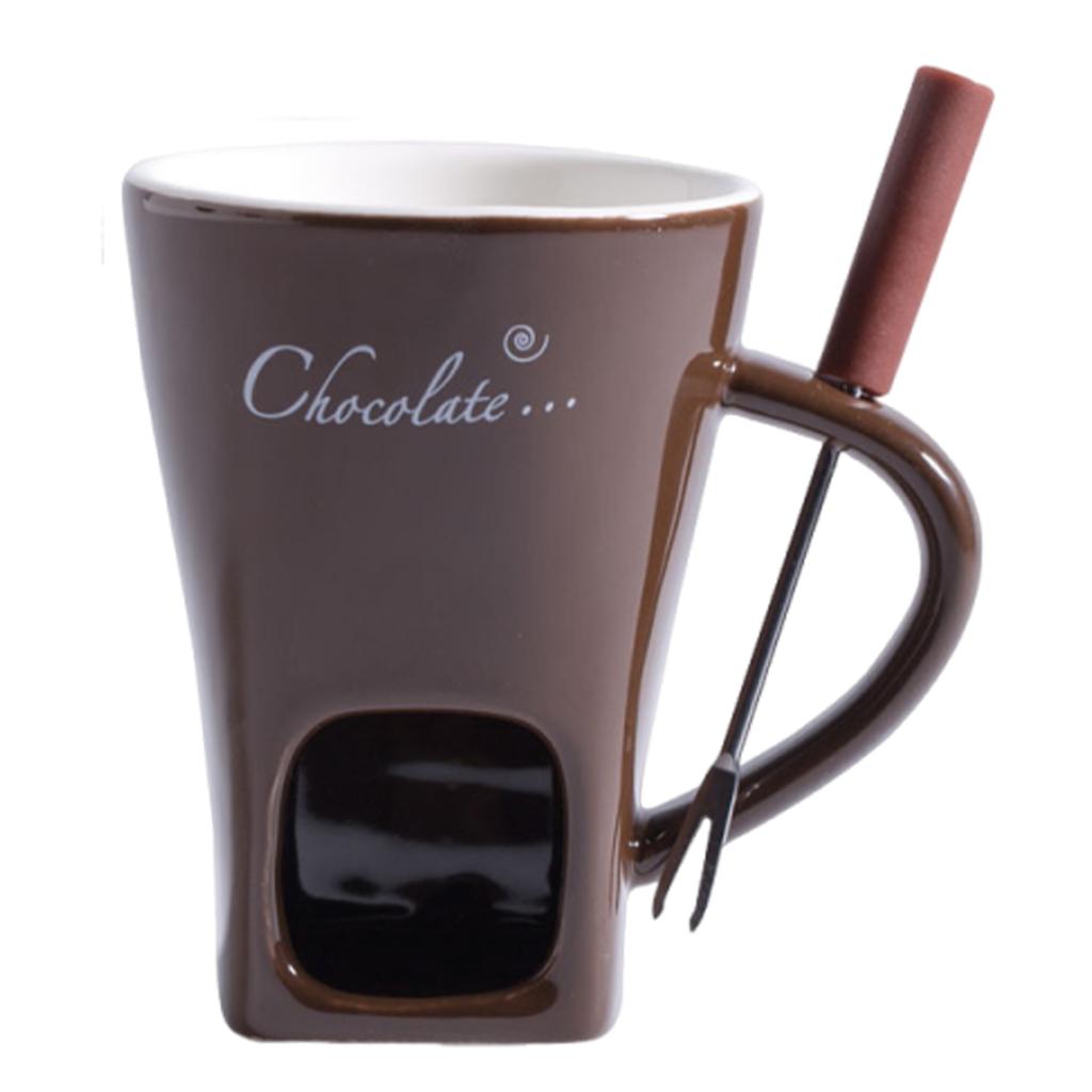 Tasse à café créative avec couverts, 130 ml, style européen, idéale pour faire fondre le fromage et le chocolat. Mug en céramique avec fourchette pour réchauffer les aliments.
