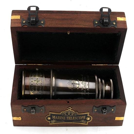 1920 Ship Captain's Working Telescope with Wooden Box  Brass Made Spyglass  Glass Optics Pirate's Instrument  Brass Maritime  Telescope,