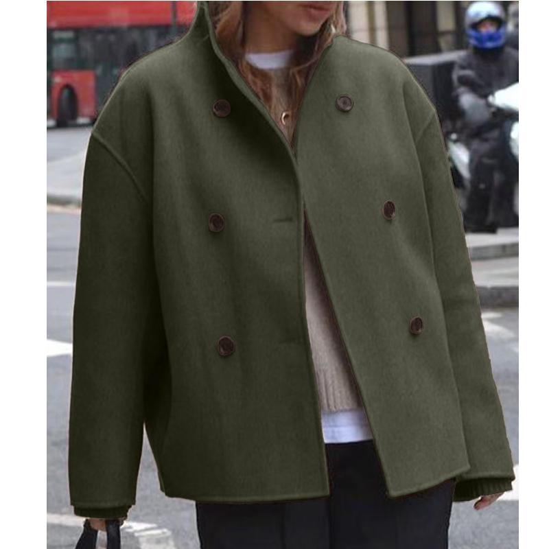 Dámský dvouřadý vlněný kabát jednobarevný ležérní elegantní britský styl všestranný top pro ženy