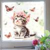 Blue-Eyed Kitten Butterfly Flowers Glass Sticker for Balcony, Bedroom, or Kindergarten