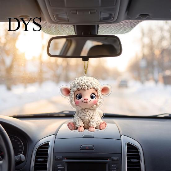 Decorative Farm Theme Hanging Decor 2D Acrylic Goat Car Ornament, Flat Sheep Pendant for Cute Backpack Accessory Rearview Mirror, Christmas