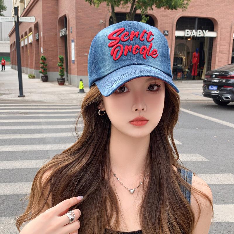 Alphabet denim baseball cap summer hat women's sunscreen cap fashion out of the street curved brim adjustable cap tide