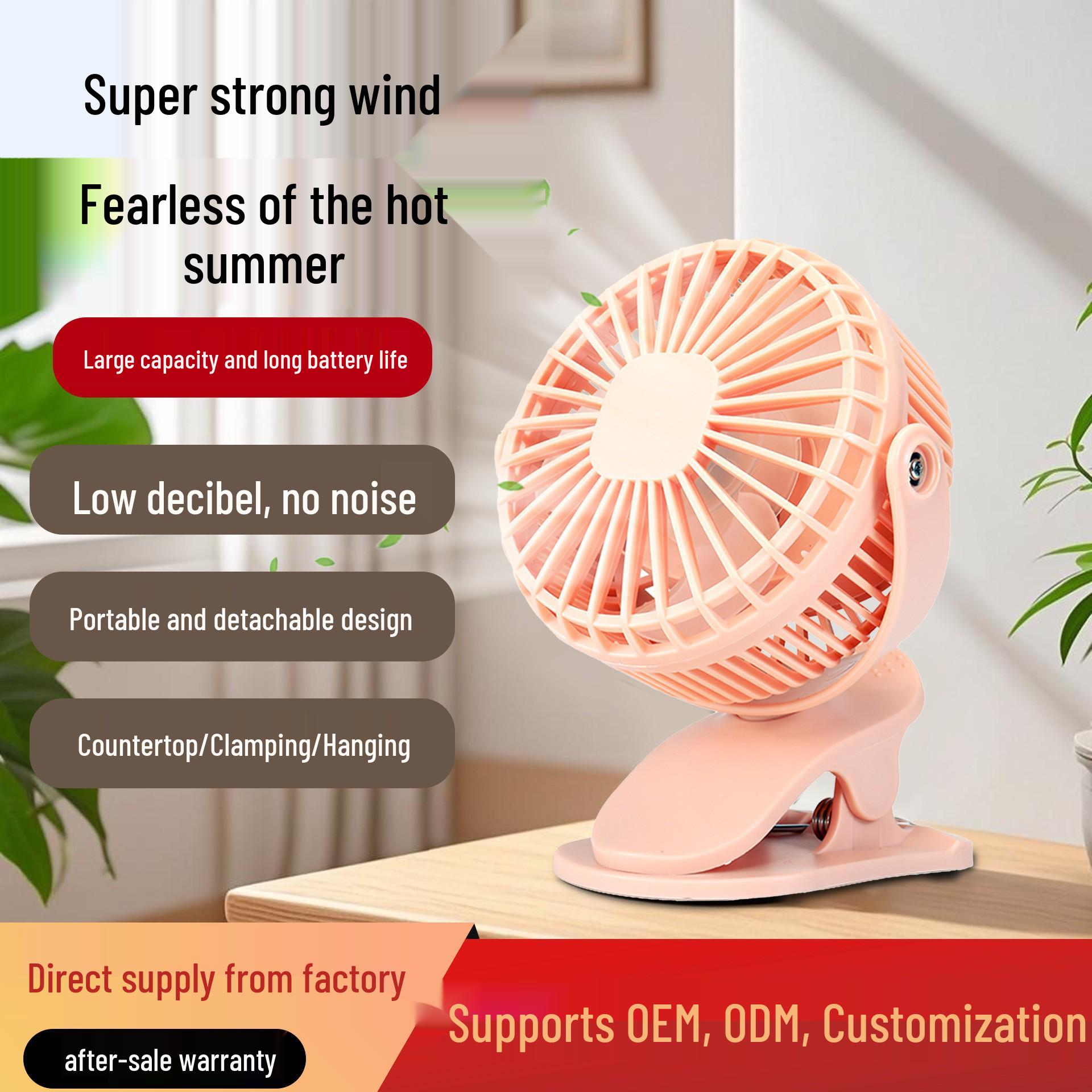 

Oscillating Clip-On Desktop Fan: Silent, Portable, Battery-Operated, Rotating Wind Power for Home or Dormitory, with Detachable Parts. 4-inch розовый
